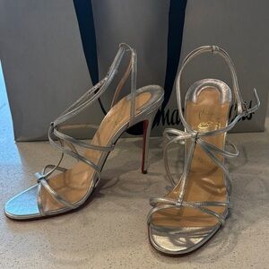 Christian Louboutin Silver Metallic Strappy Stiletto Sandals